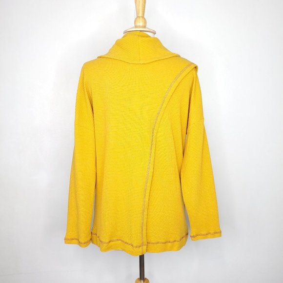 Simple by Suzanne Betro Mustard Yellow Textured Casual Cowl Neck Top Size M - Picture 6 of 11